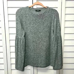 Zara Crew Neck Bell Sleeve Pullover Sweater Size Small Heather Gray